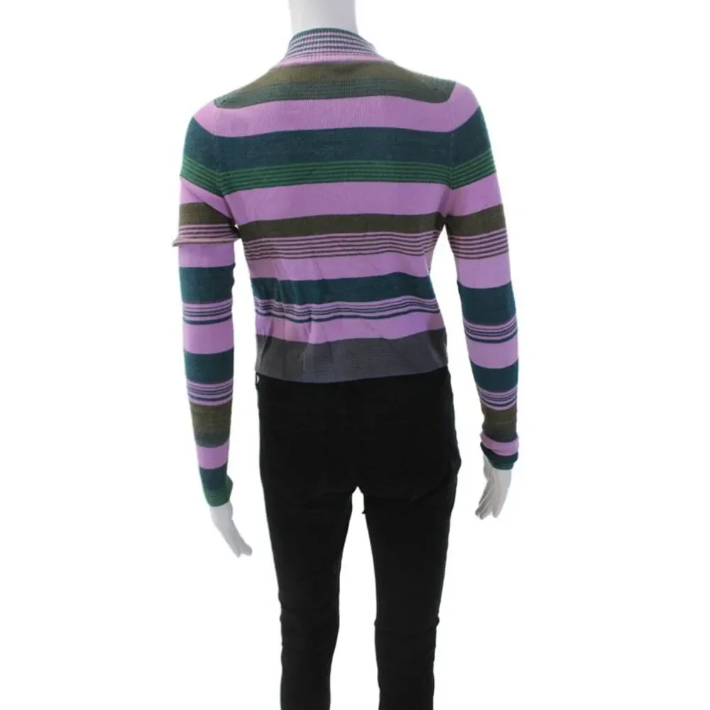 Free People Women's Mock Neck Long Sleeves Fitted Cropped Top Striped Size XS